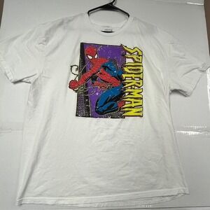 Marvel Spider-Man Graphic T-Shirt Mens 2XL White Short Sleeve Comic Print Tee
